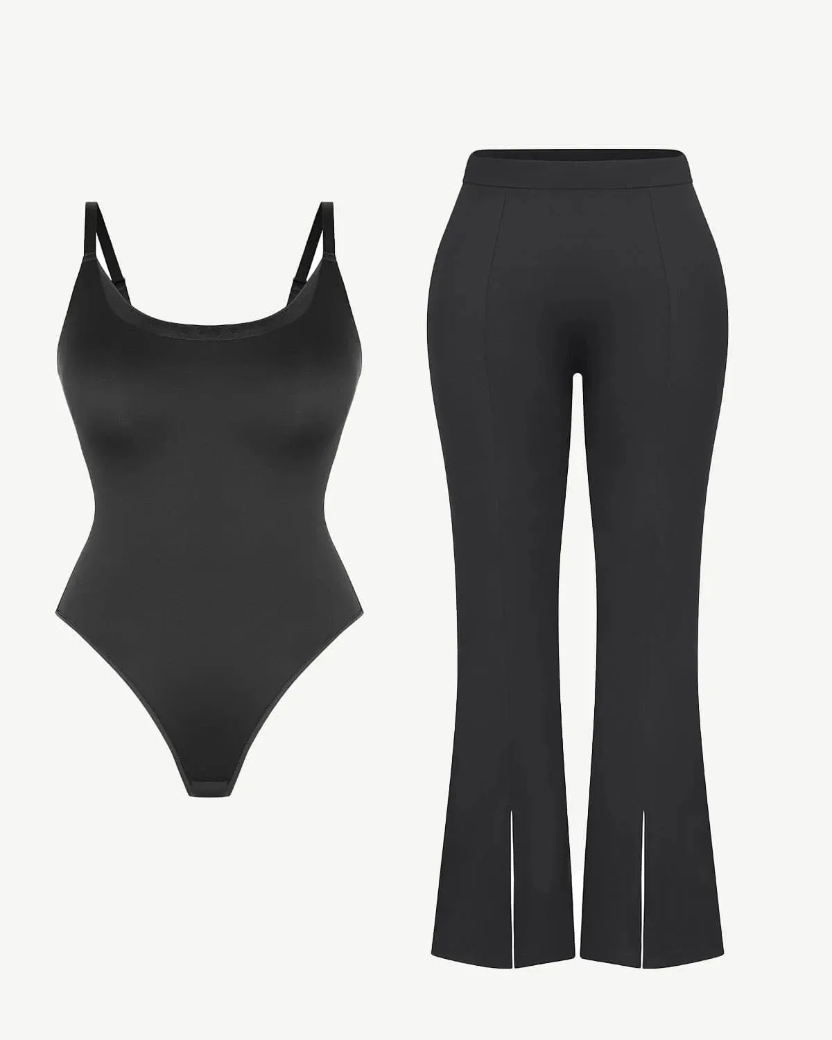 1 Cami Thong Bodysuit   1 Front Slit Flare Legging