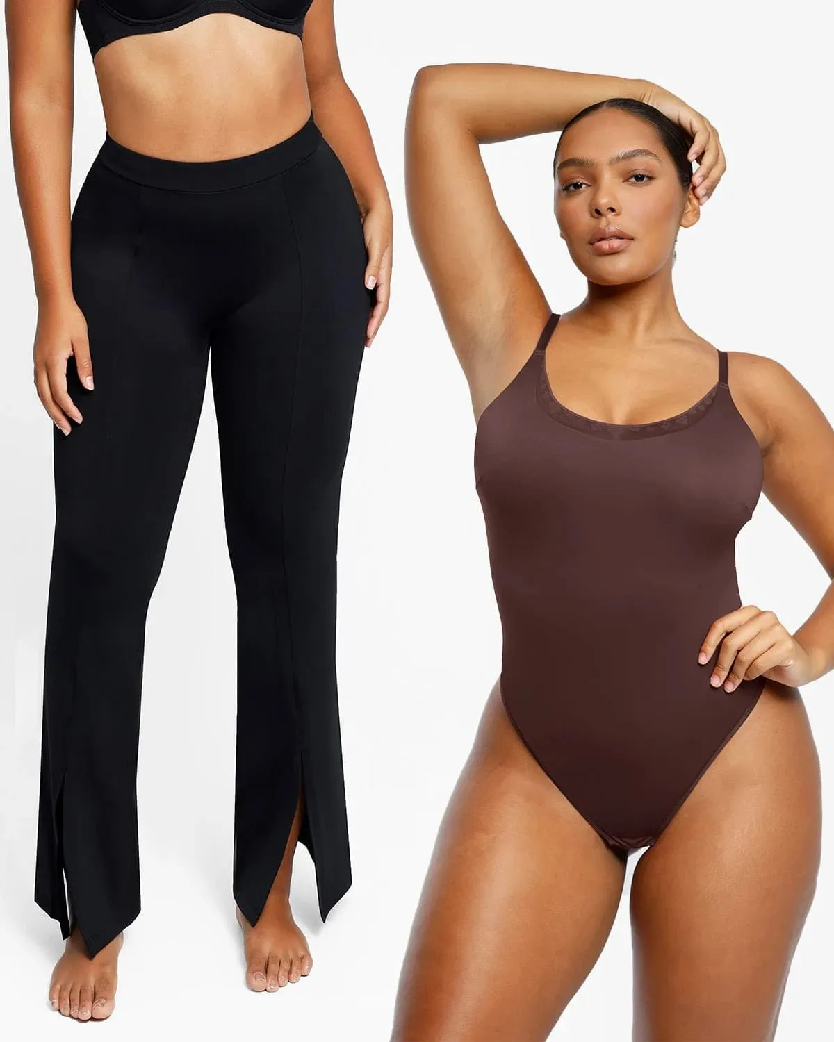 1 Cami Thong Bodysuit   1 Front Slit Flare Legging