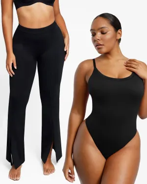 1 Cami Thong Bodysuit   1 Front Slit Flare Legging