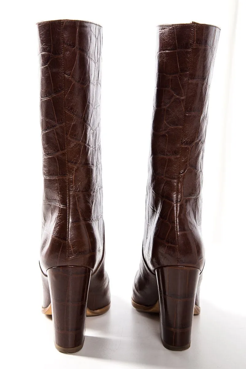 Alexa Wagner Cognac Crocodile Leather Boots SZ 38