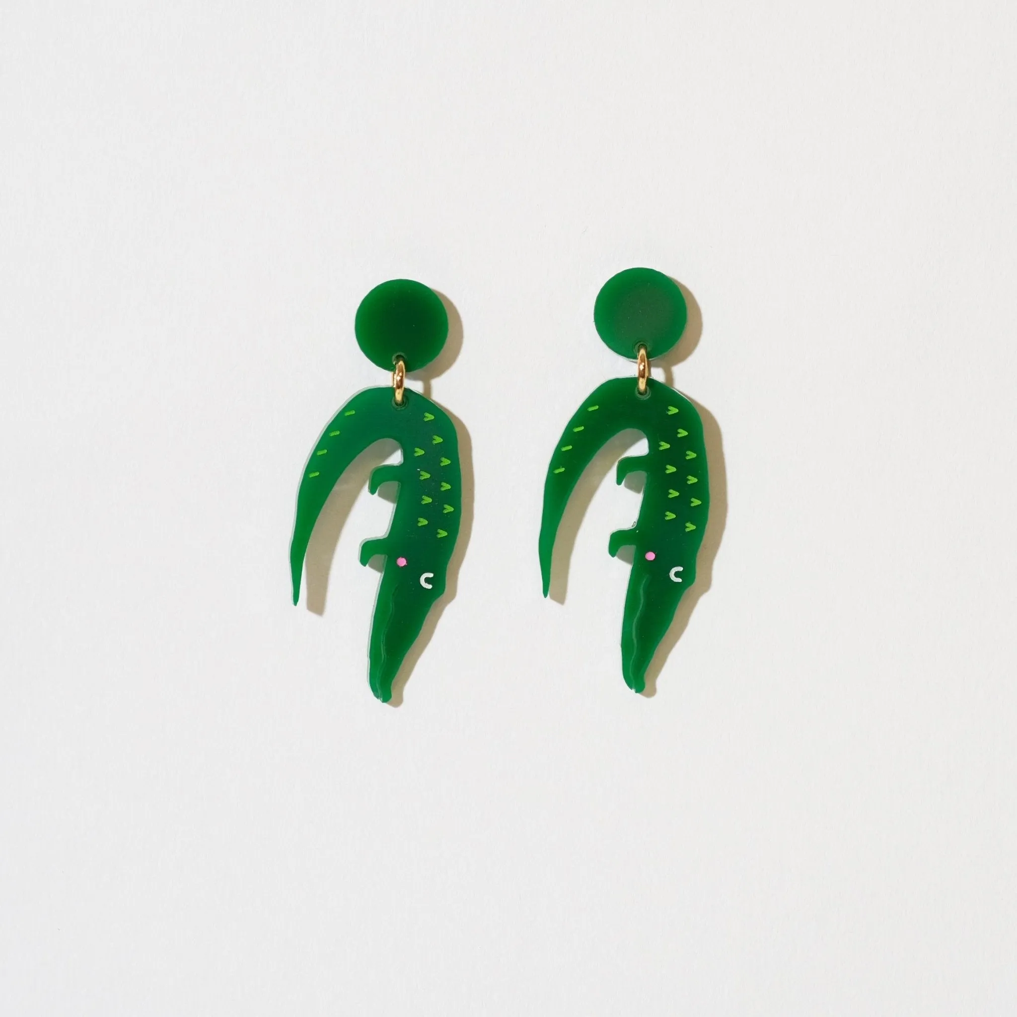 Alligator Earrings - Dark Green Solid Dangle Earrings