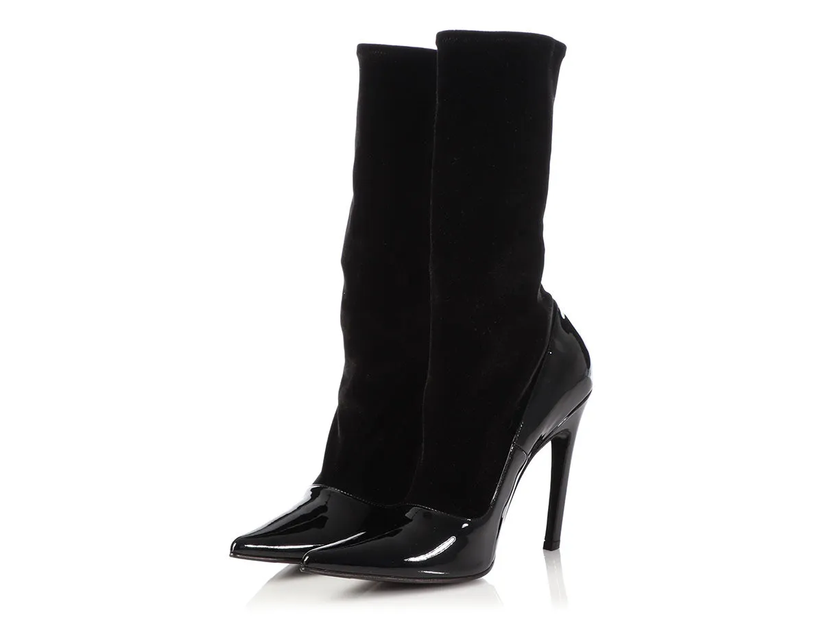 Balenciaga Black Patent and Velvet Knife Boots