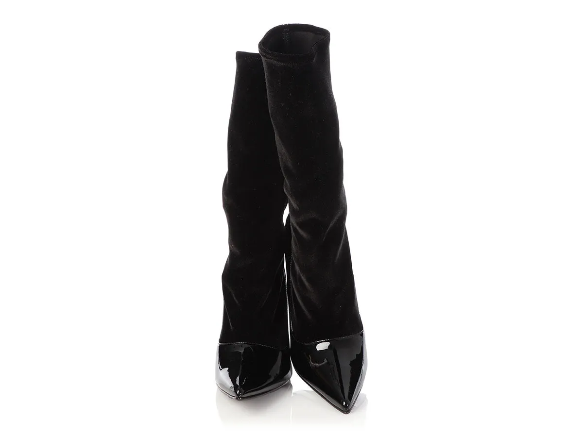 Balenciaga Black Patent and Velvet Knife Boots