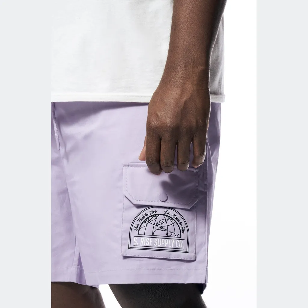 Big and Tall - Printed Twill Workwear Shorts - Dusty Purple