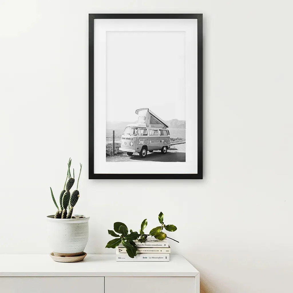 Black and White Hipster Van Poster. Summer Travel