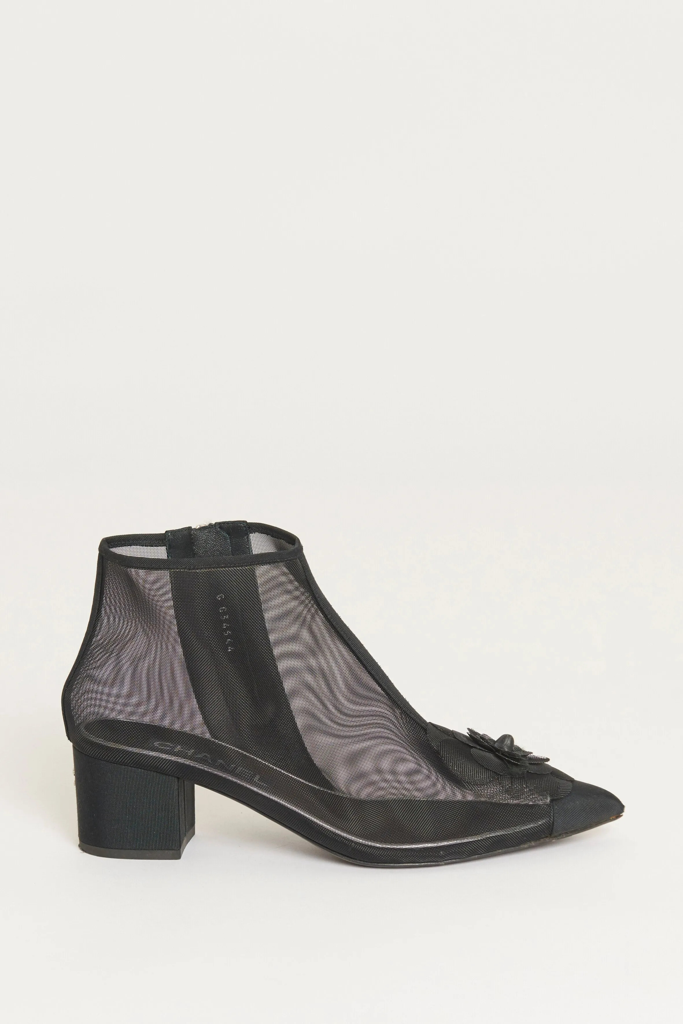 Black Mesh Camelia Detail Preowned Ankle Boots