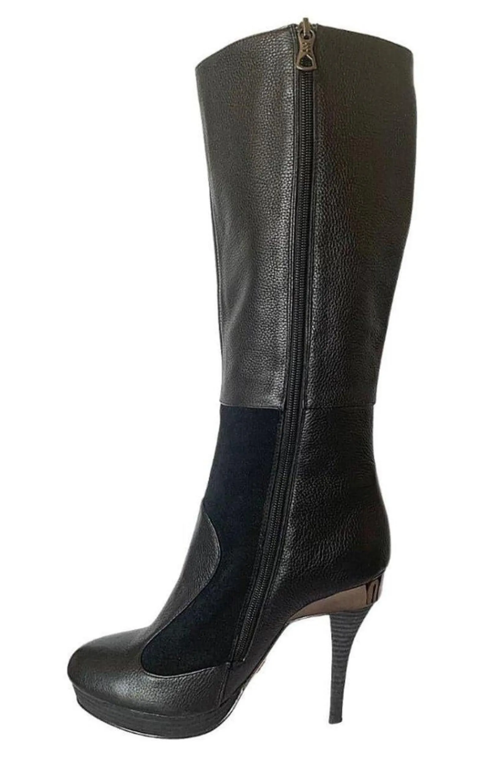 Emily Black Leather Buckles Boots