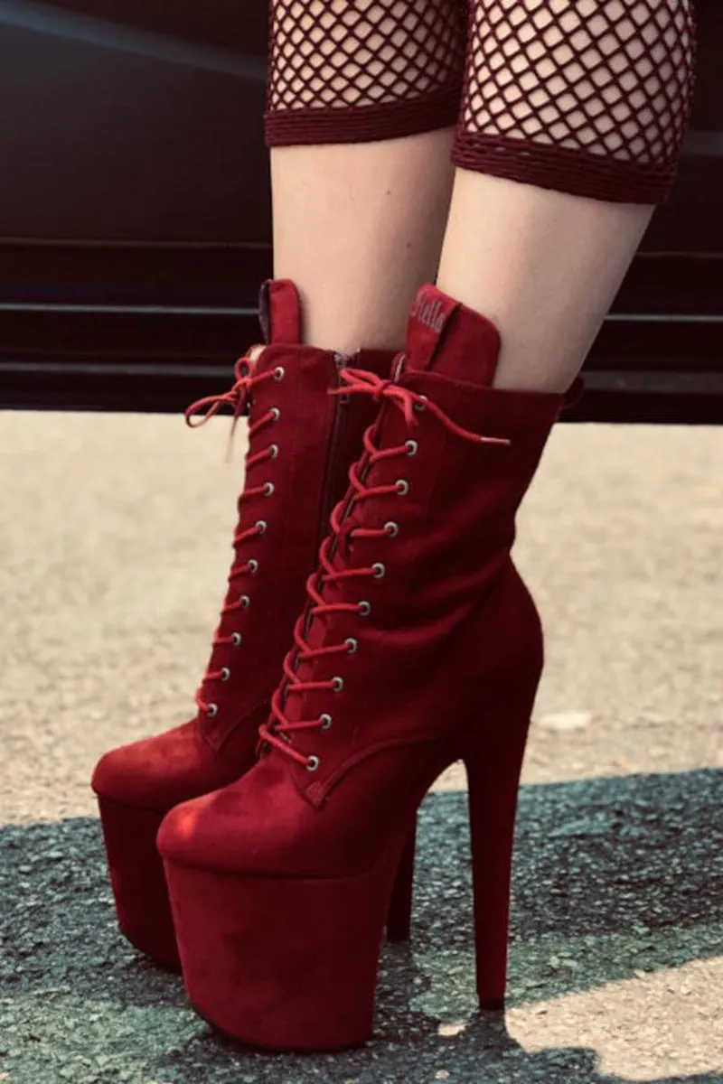 Hella Heels BabyDoll 8inch Boots - Dark Red