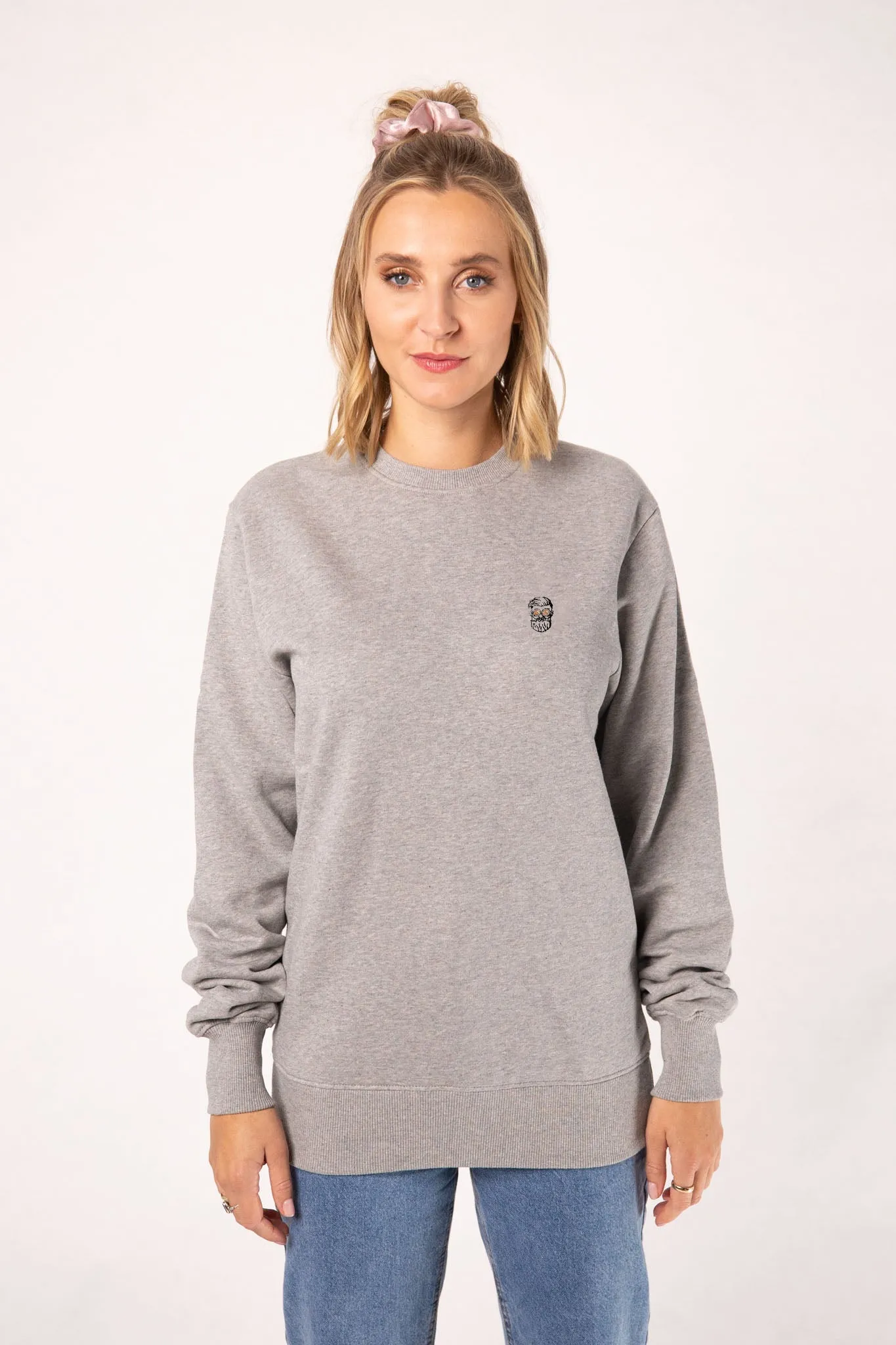 Kaffee Hipster | Bestickter Bio-Baumwoll Frauen Pullover