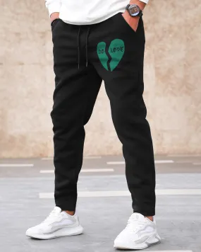 Men Black Graphic Printed Cotton Jogger Trackpant