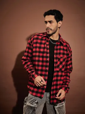 Men Red & Black Check Oversized Shirt