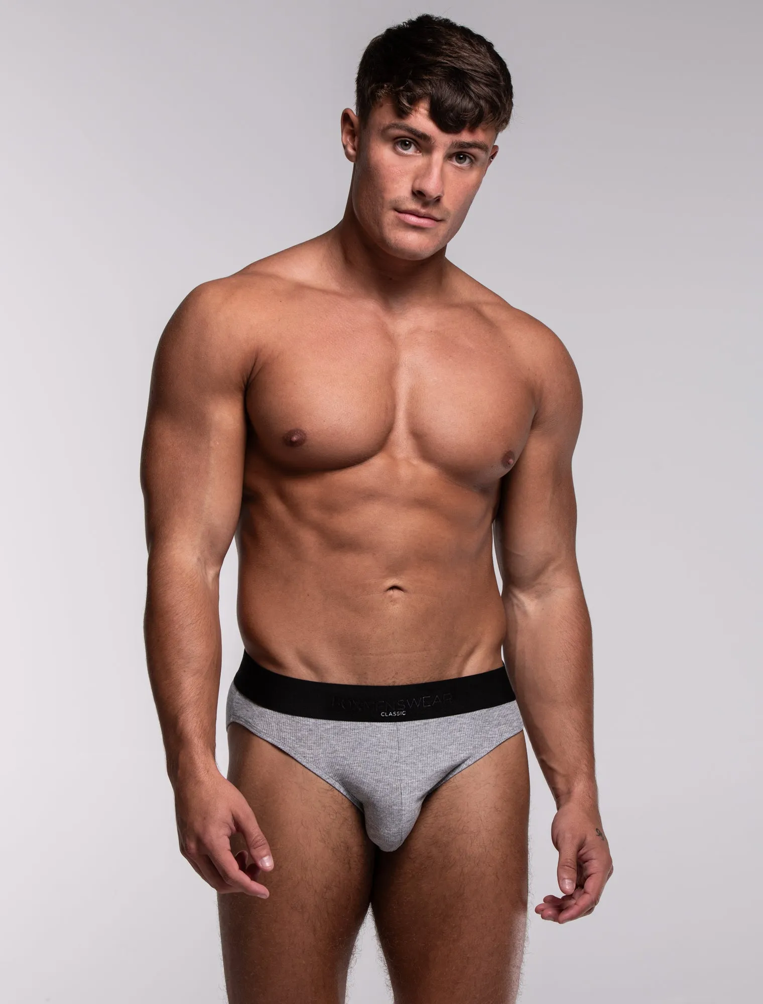 Mens Classic Ribbed Briefs - Grey