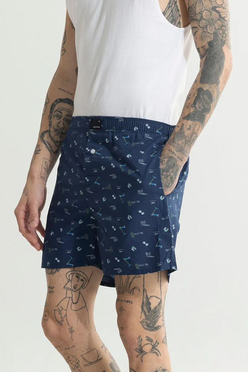 Skateboard Print Blue Boxer