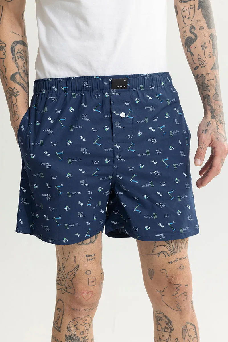 Skateboard Print Blue Boxer