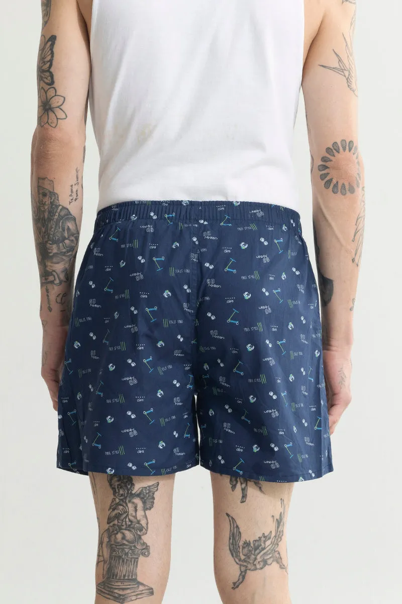 Skateboard Print Blue Boxer