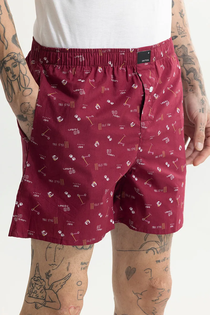 Skateboard Print Red Boxer