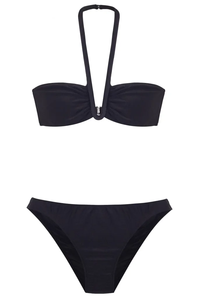 Solid Halterneck Frilled Bikini